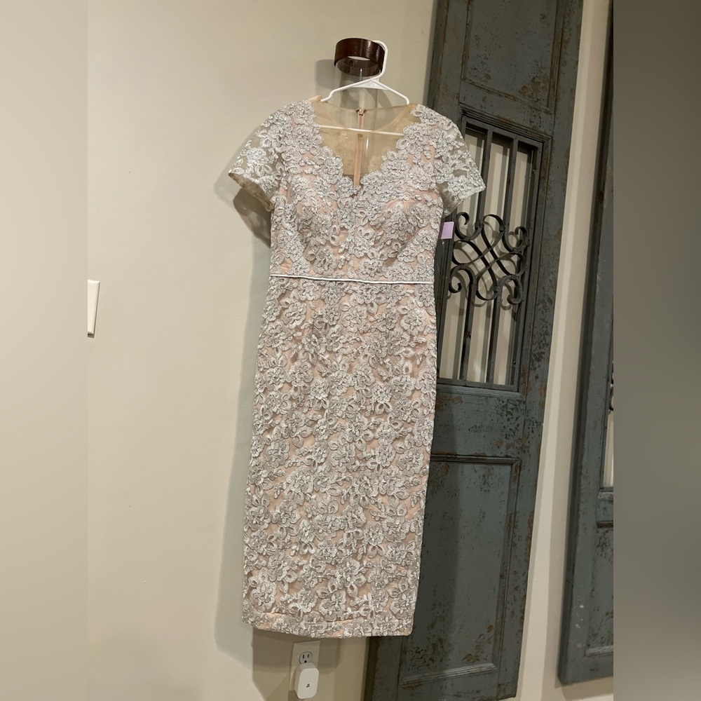 NWT JS Collections silver metallic lace dress